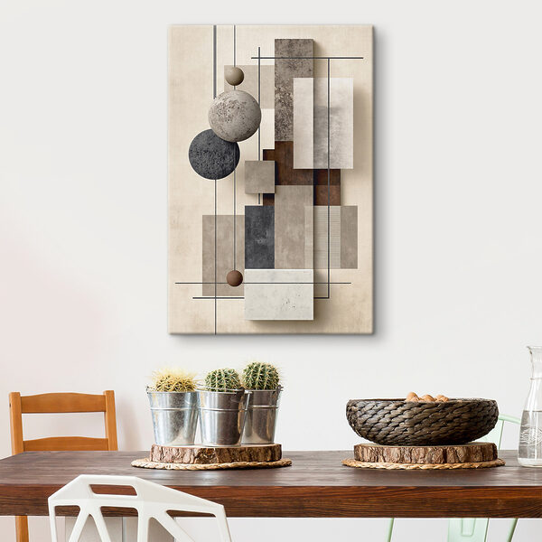 Wall art with different textures and circles