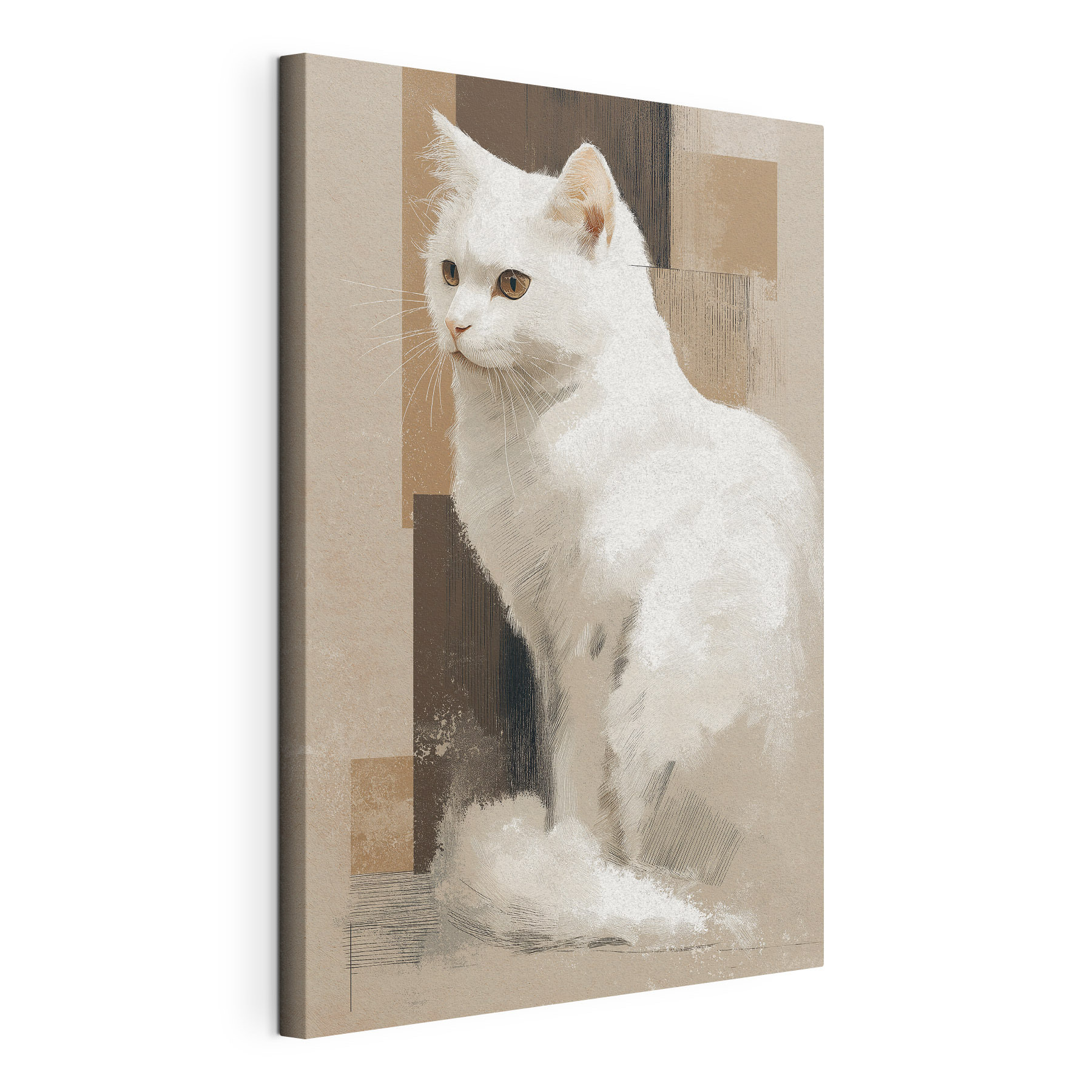 White cat sitting on a brown surface White cat sitting on a brown surface