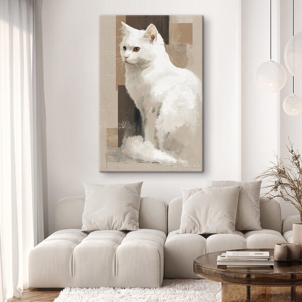 White cat sitting on a brown surface White cat sitting on a brown surface