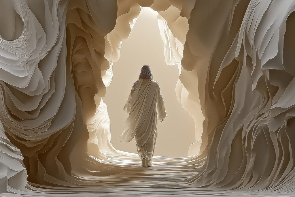 Person walking in a cave Person walking in a cave