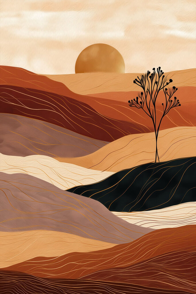 Landscape with a tree and hills Landscape with a tree and hills