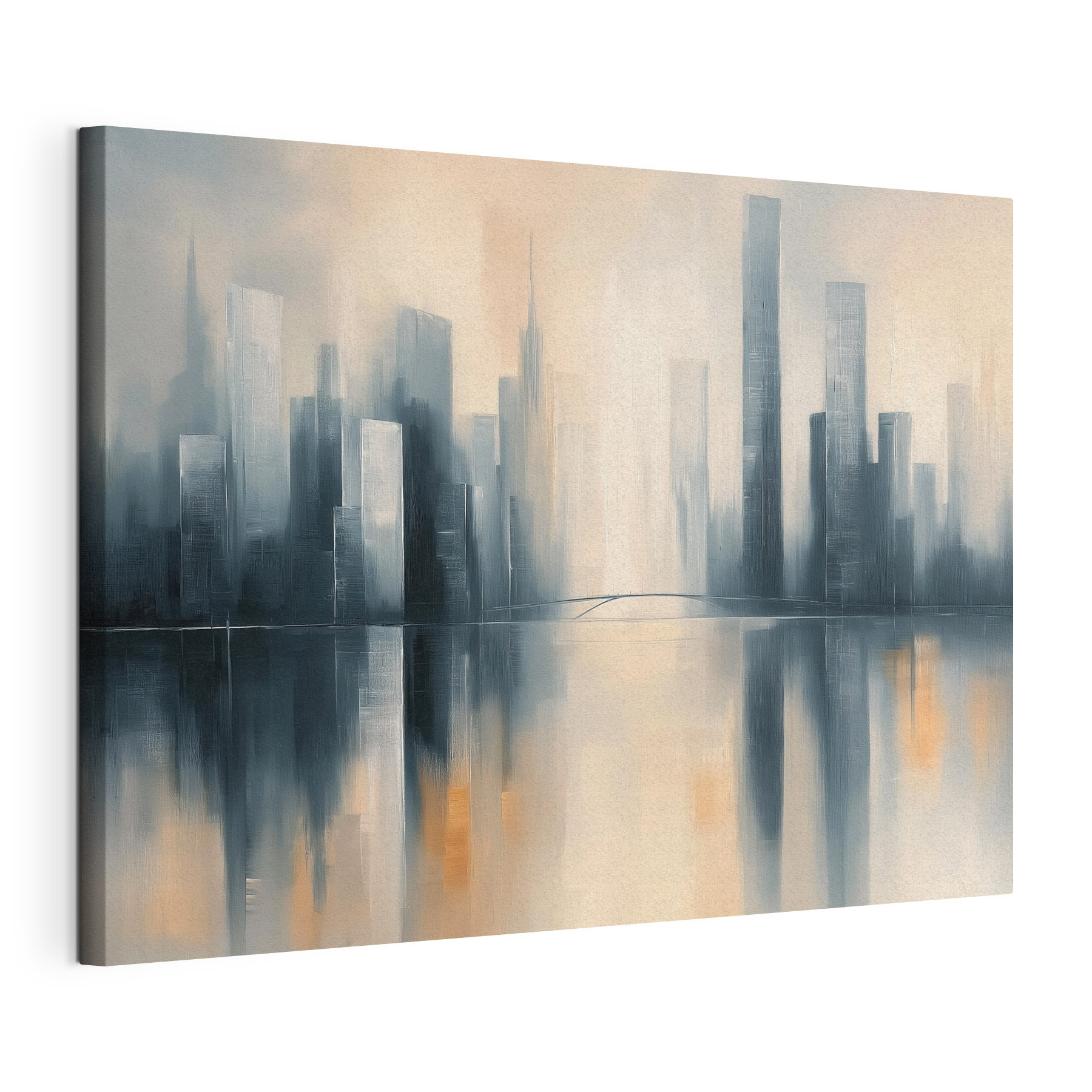 City skyline with tall buildings reflected in water City skyline with tall buildings reflected in water