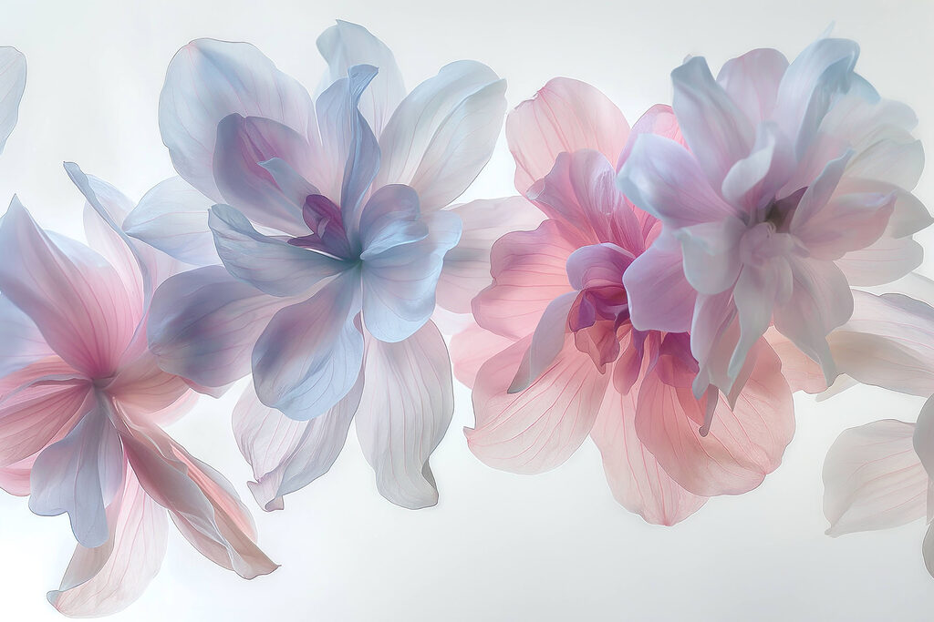 Group of flowers with pink and blue petals