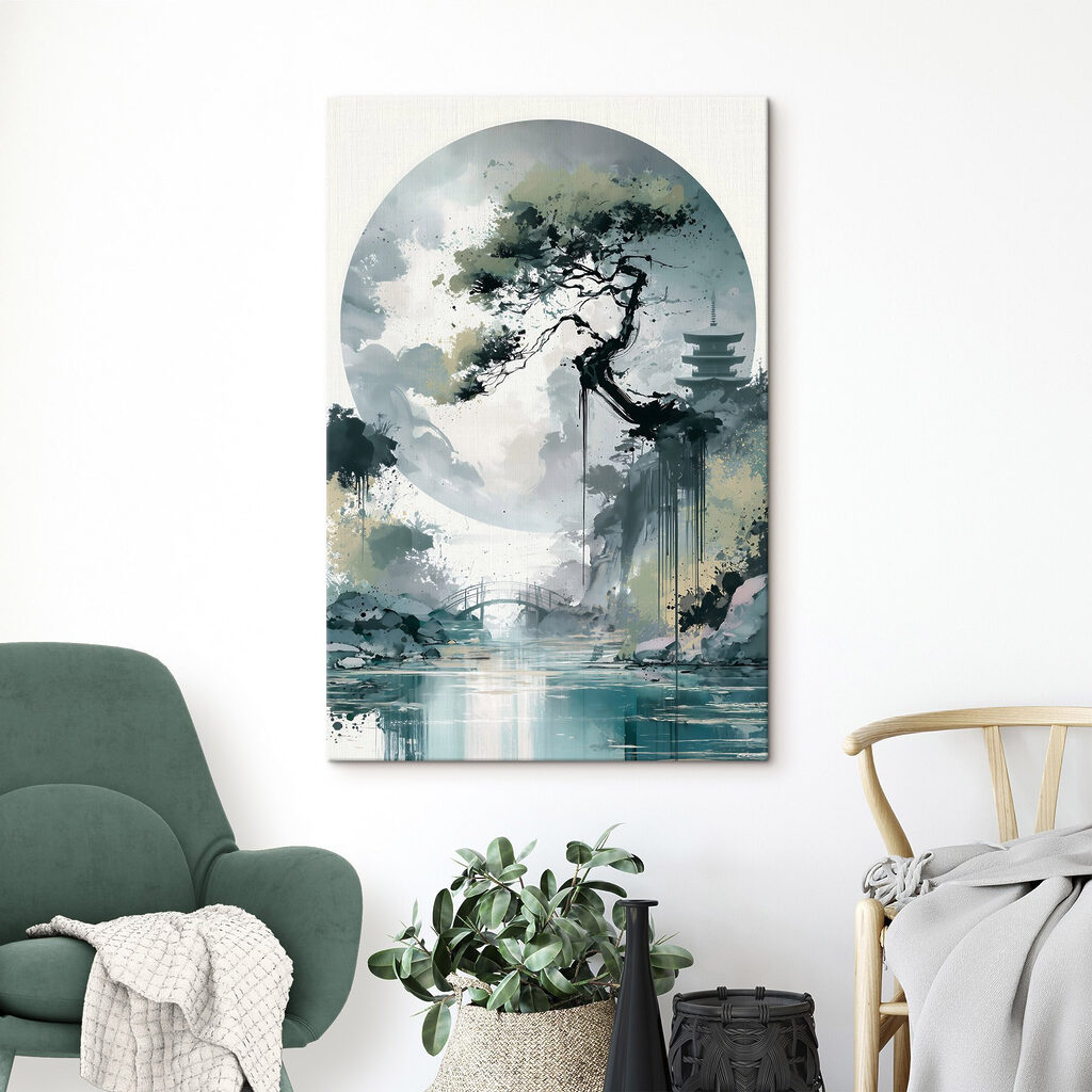 Painting of a bridge and a tree Painting of a bridge and a tree