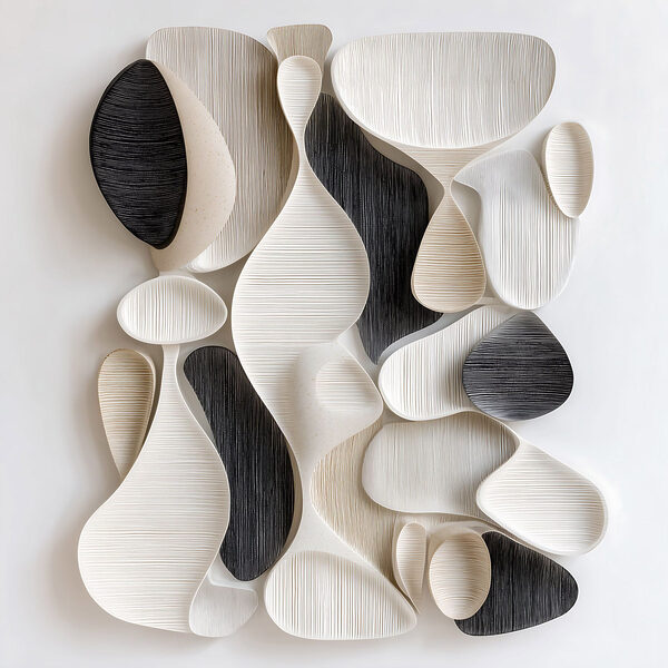 Wall art made of black and white shapes