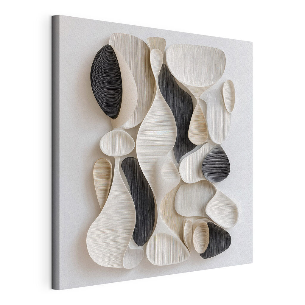 Wall art made of black and white shapes
