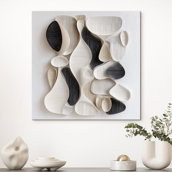 Wall art made of black and white shapes