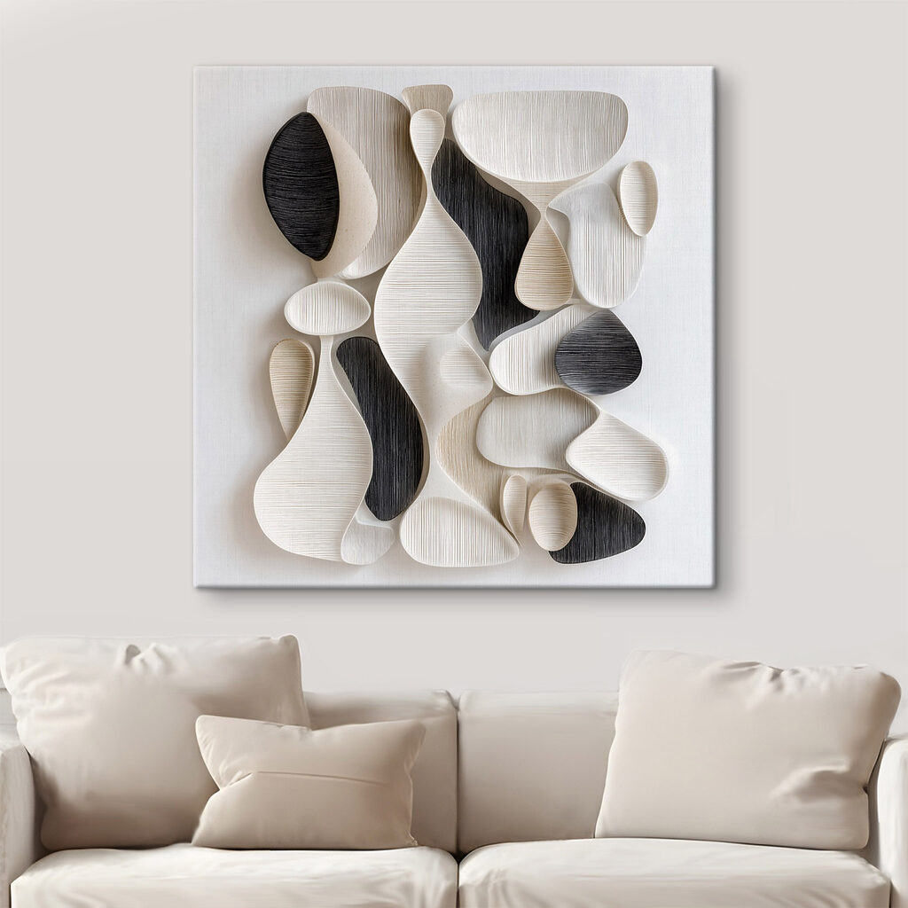Wall art made of black and white shapes