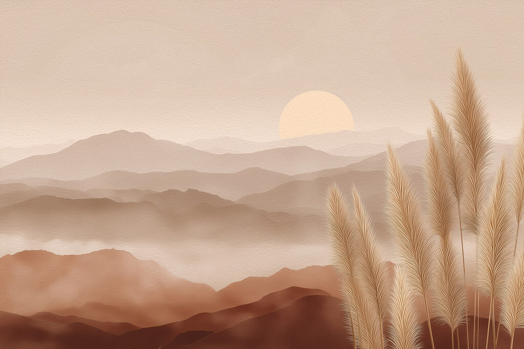 Landscape with mountains and grass