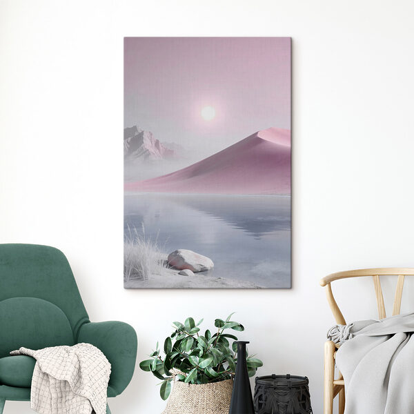 Pink sand dune next to a body of water Pink sand dune next to a body of water