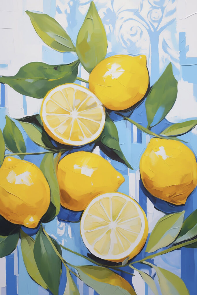 Painting of lemons and leaves