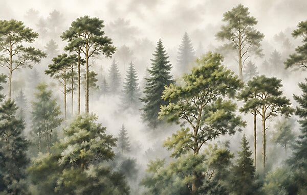 Foggy forest with trees Foggy forest with trees