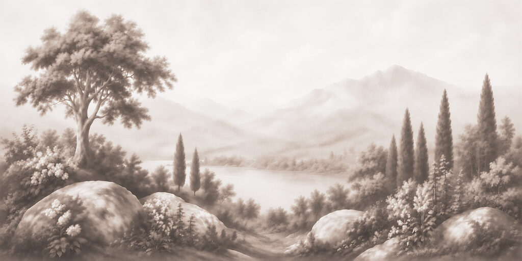 Landscape with trees and a lake