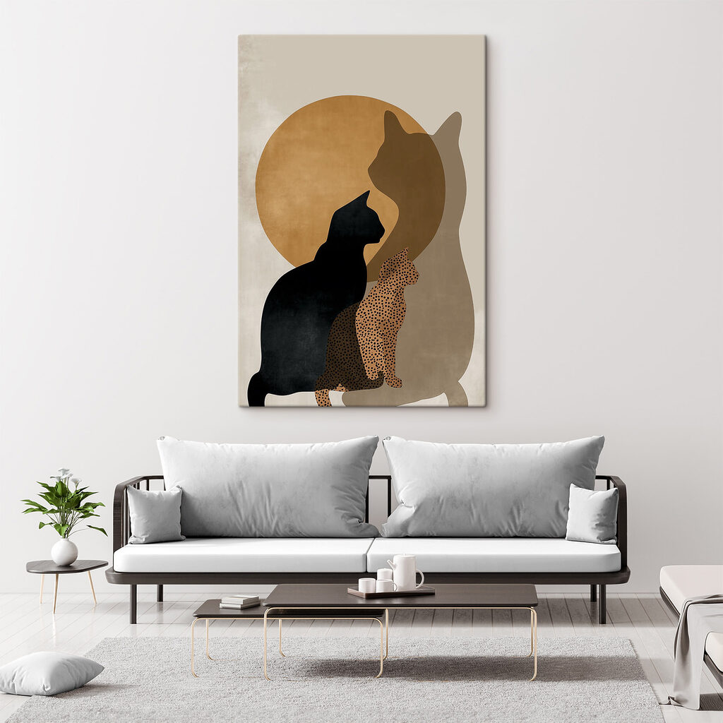 Cat silhouettes in front of a circle
