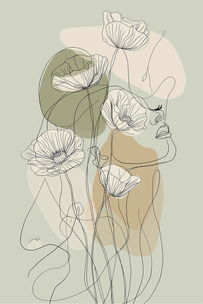 Drawing of a woman with flowers