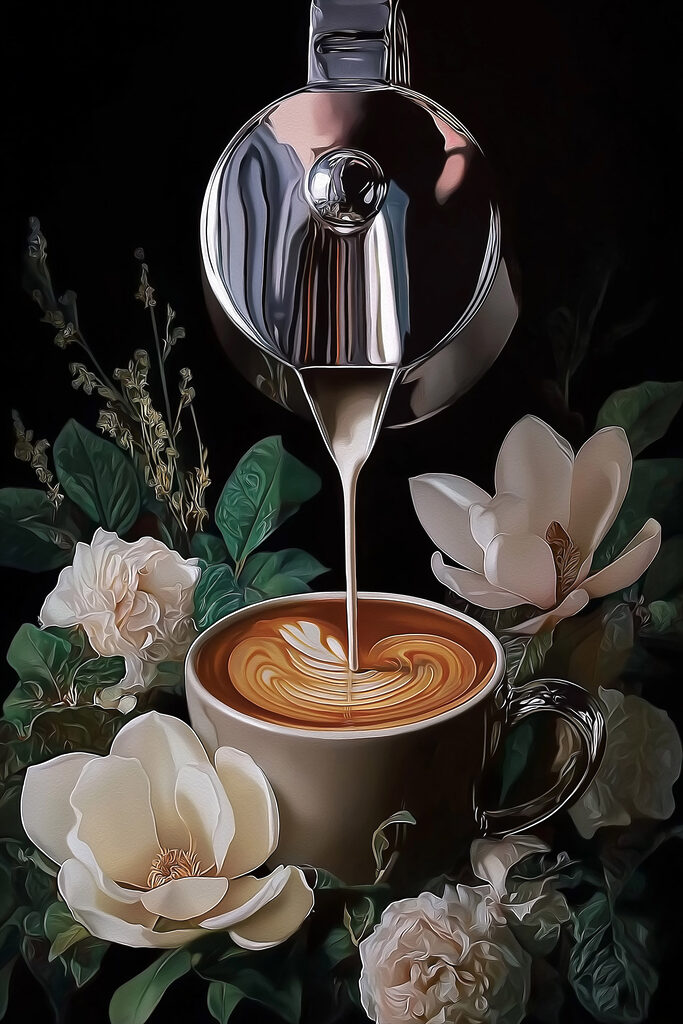 Person pouring milk into a cup of coffee