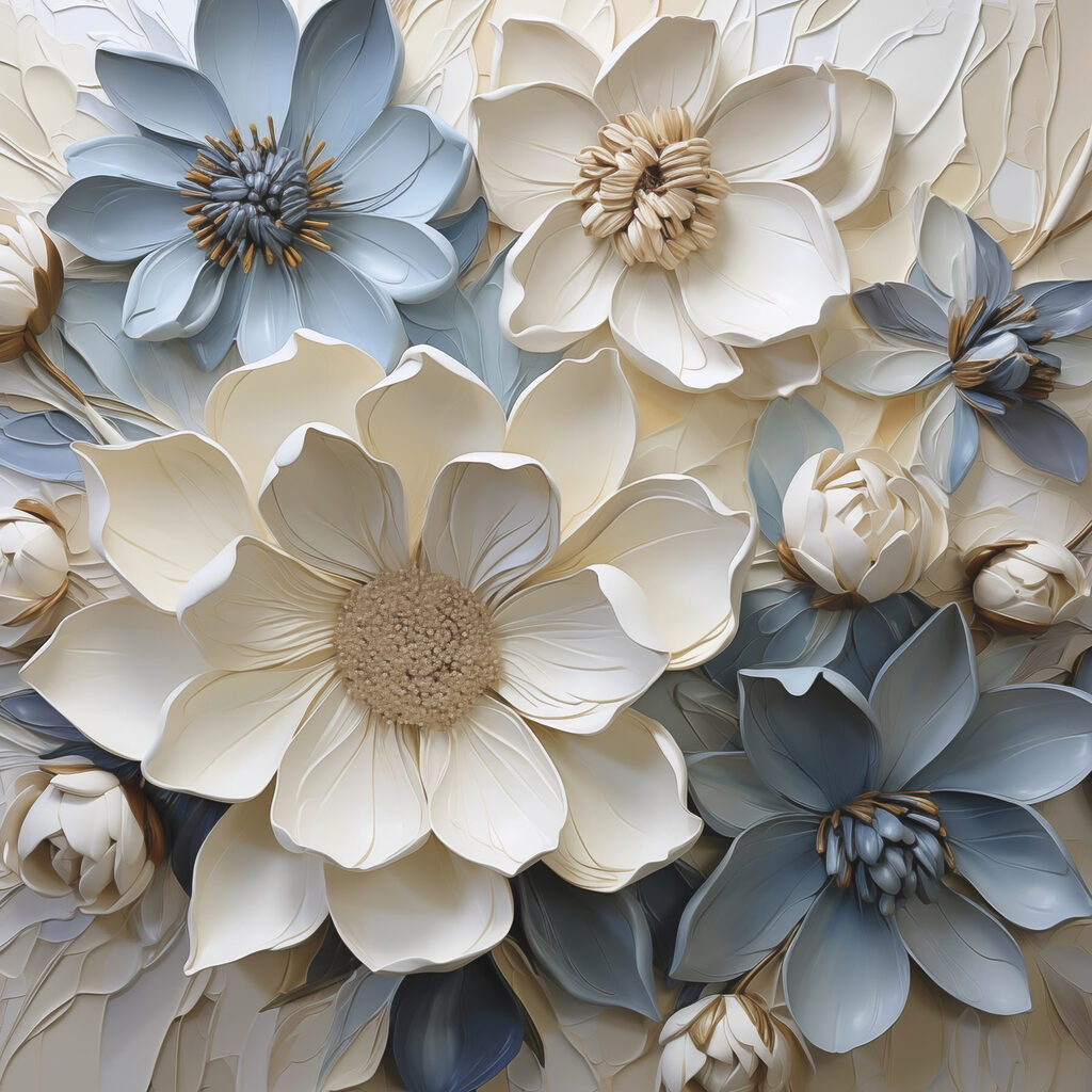 Group of white and blue flowers Group of white and blue flowers