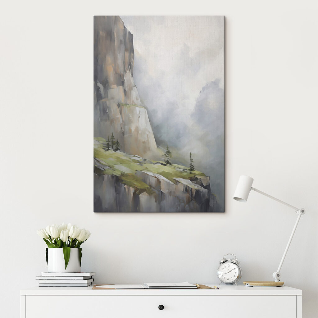 Painting of a mountain with trees Painting of a mountain with trees