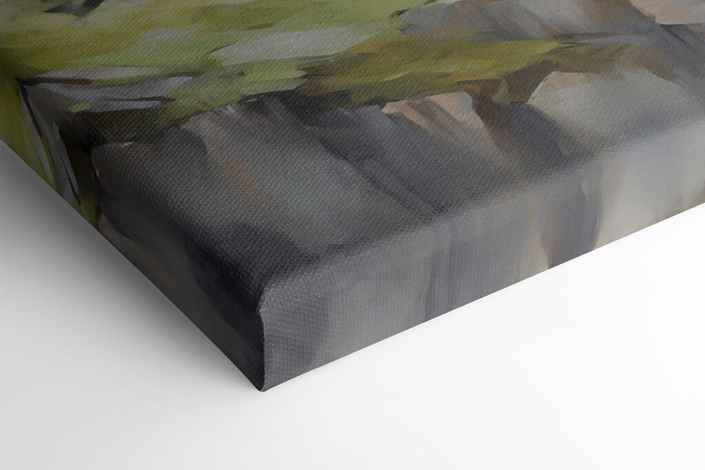 Painting of a mountain with trees Painting of a mountain with trees