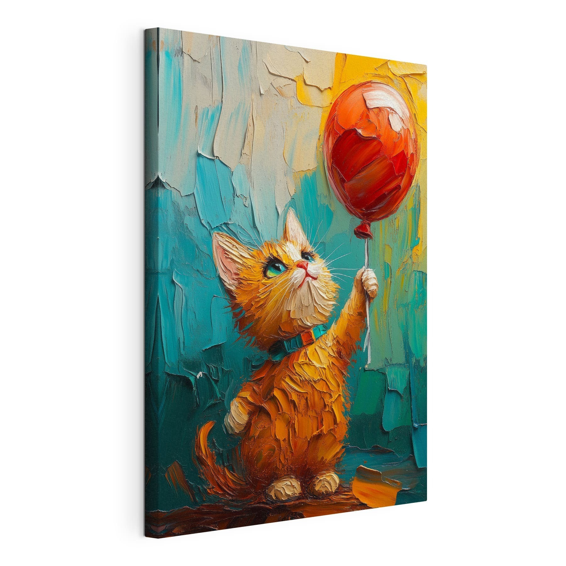 Painting of a cat holding a balloon Painting of a cat holding a balloon