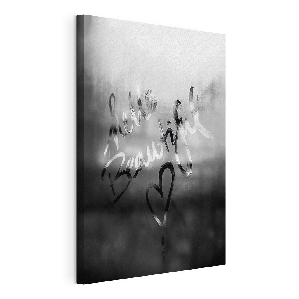 "Hello Beautiful" message on glass