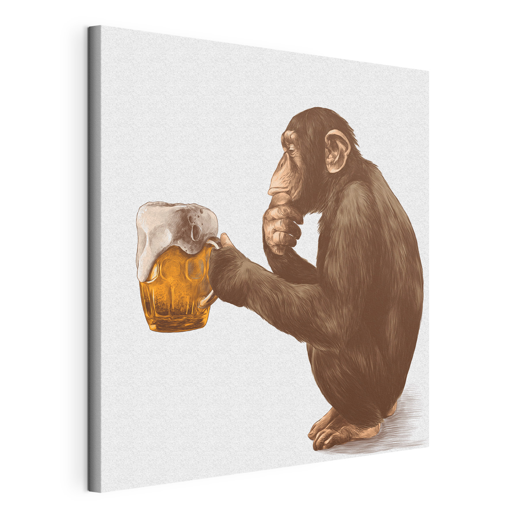 Monkey holding a mug of beer