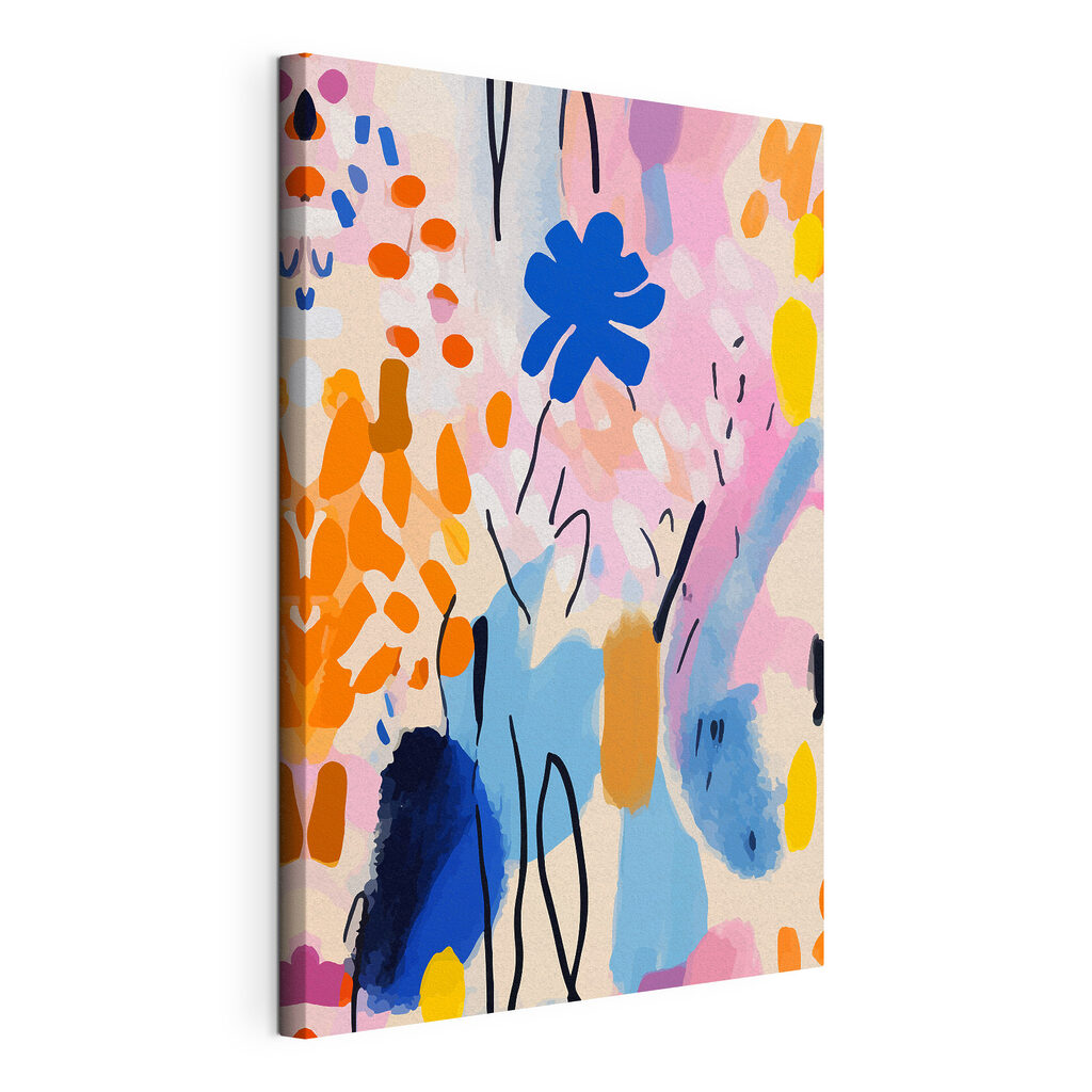 A colorful painting of flowers and leaves