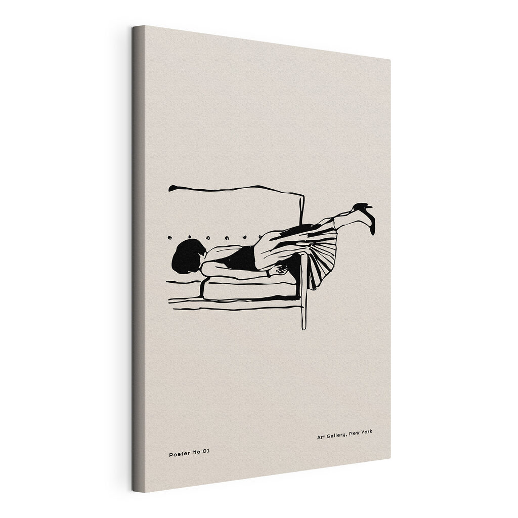 A drawing of a woman lying on a bench A drawing of a woman lying on a bench