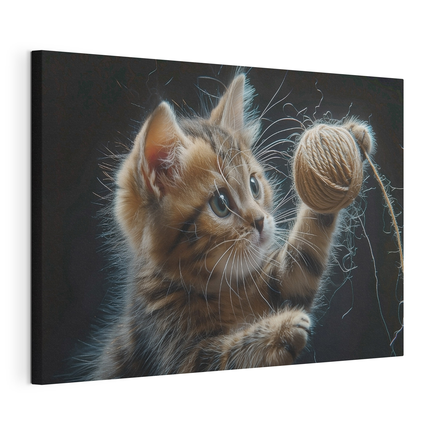 A cat playing with a ball of yarn