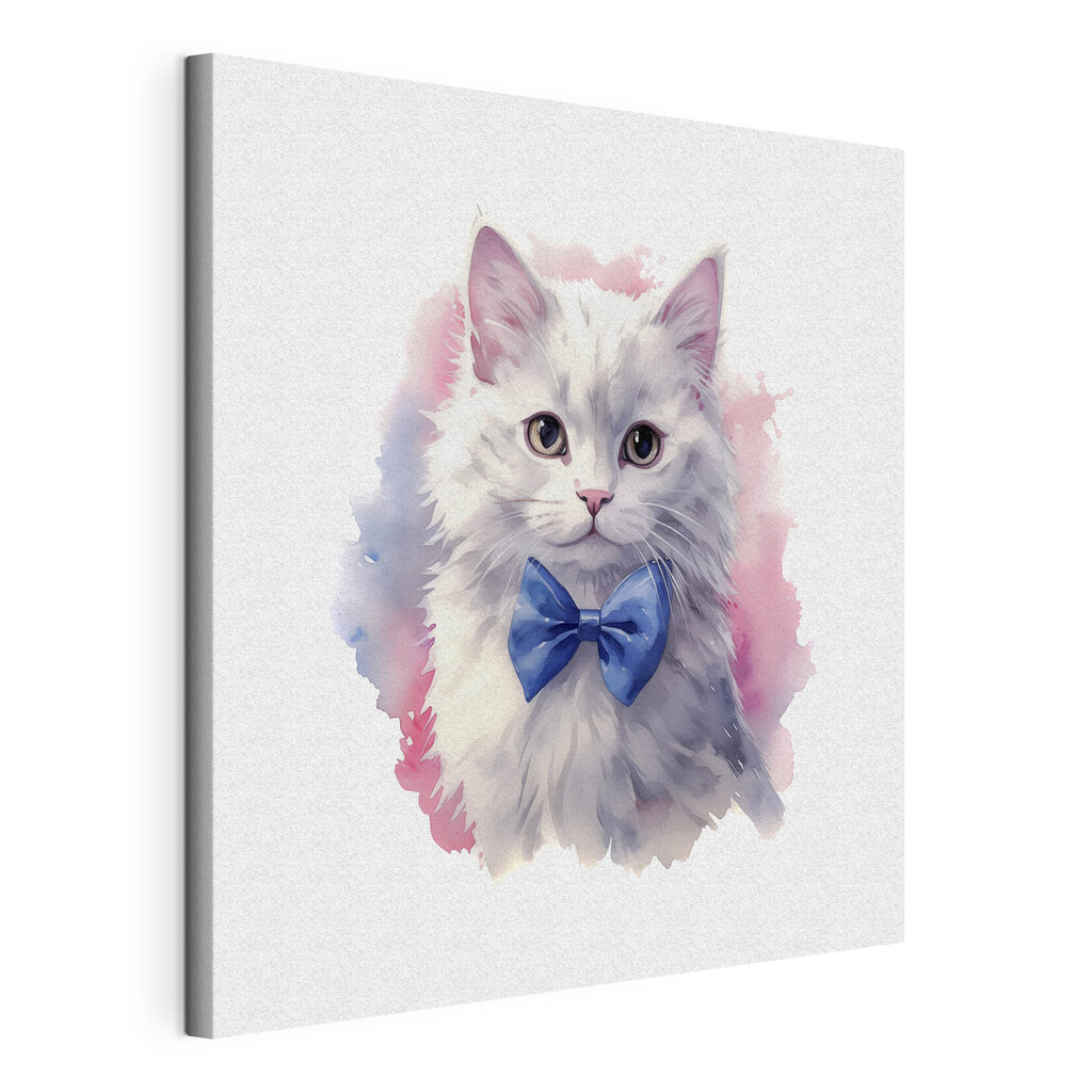 A watercolor of a cat wearing a bow tie