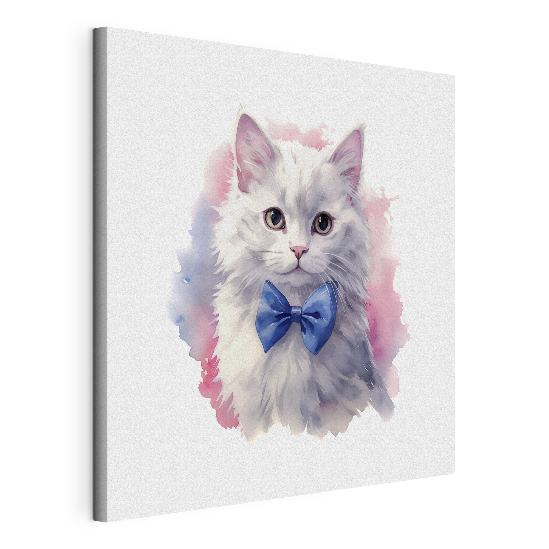 A watercolor of a cat wearing a bow tie