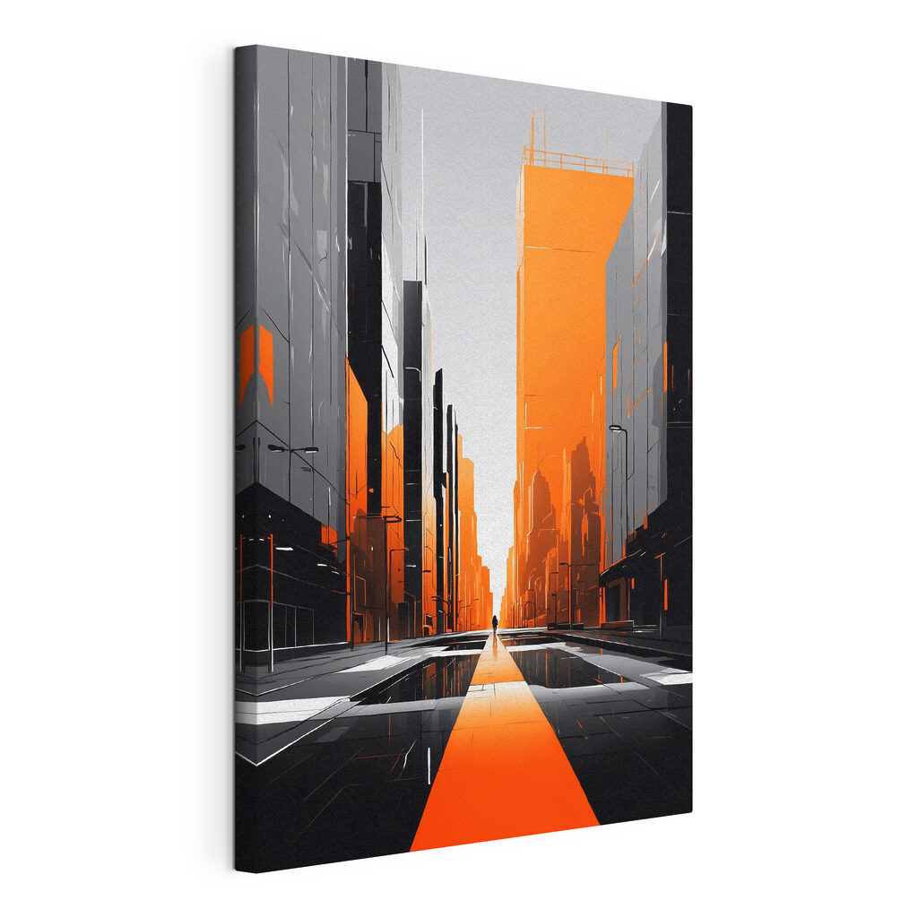 Person walking on a street with tall buildings Person walking on a street with tall buildings