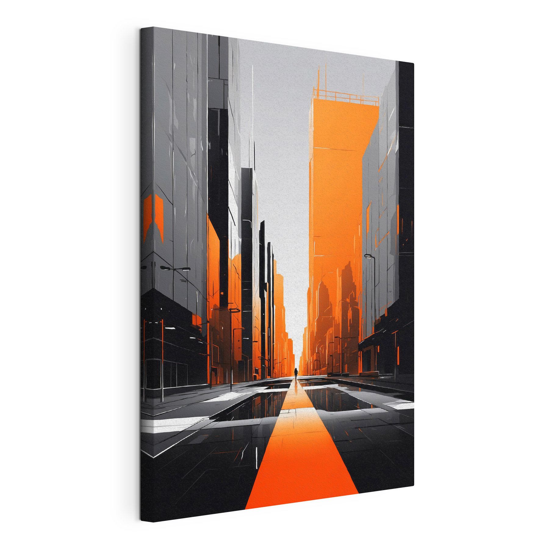 Person walking on a street with tall buildings Person walking on a street with tall buildings