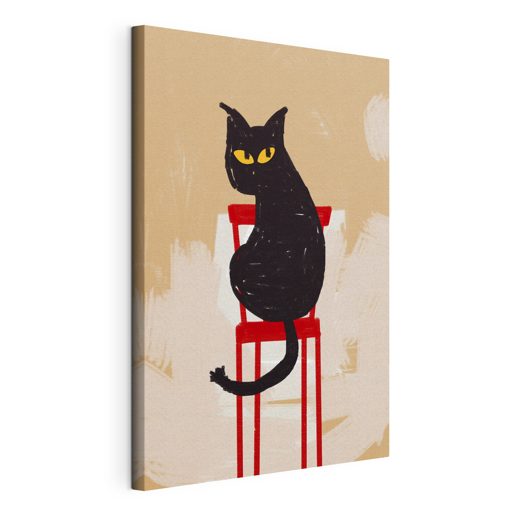 Black cat sitting on a red chair