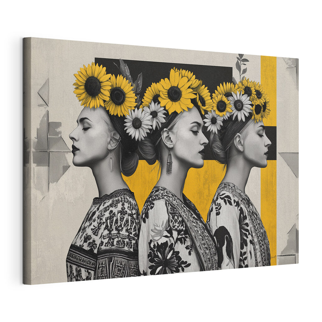 Group of women with sunflowers in their hair Group of women with sunflowers in their hair