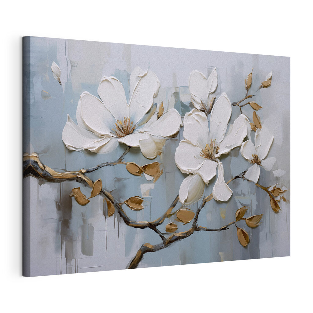 Painting of white flowers on a branch Painting of white flowers on a branch