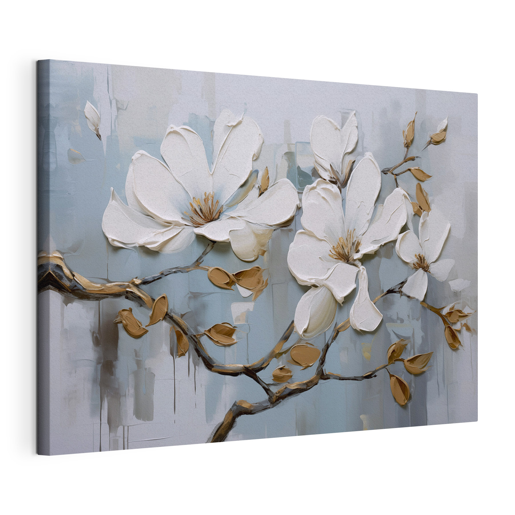 Painting of white flowers on a branch Painting of white flowers on a branch