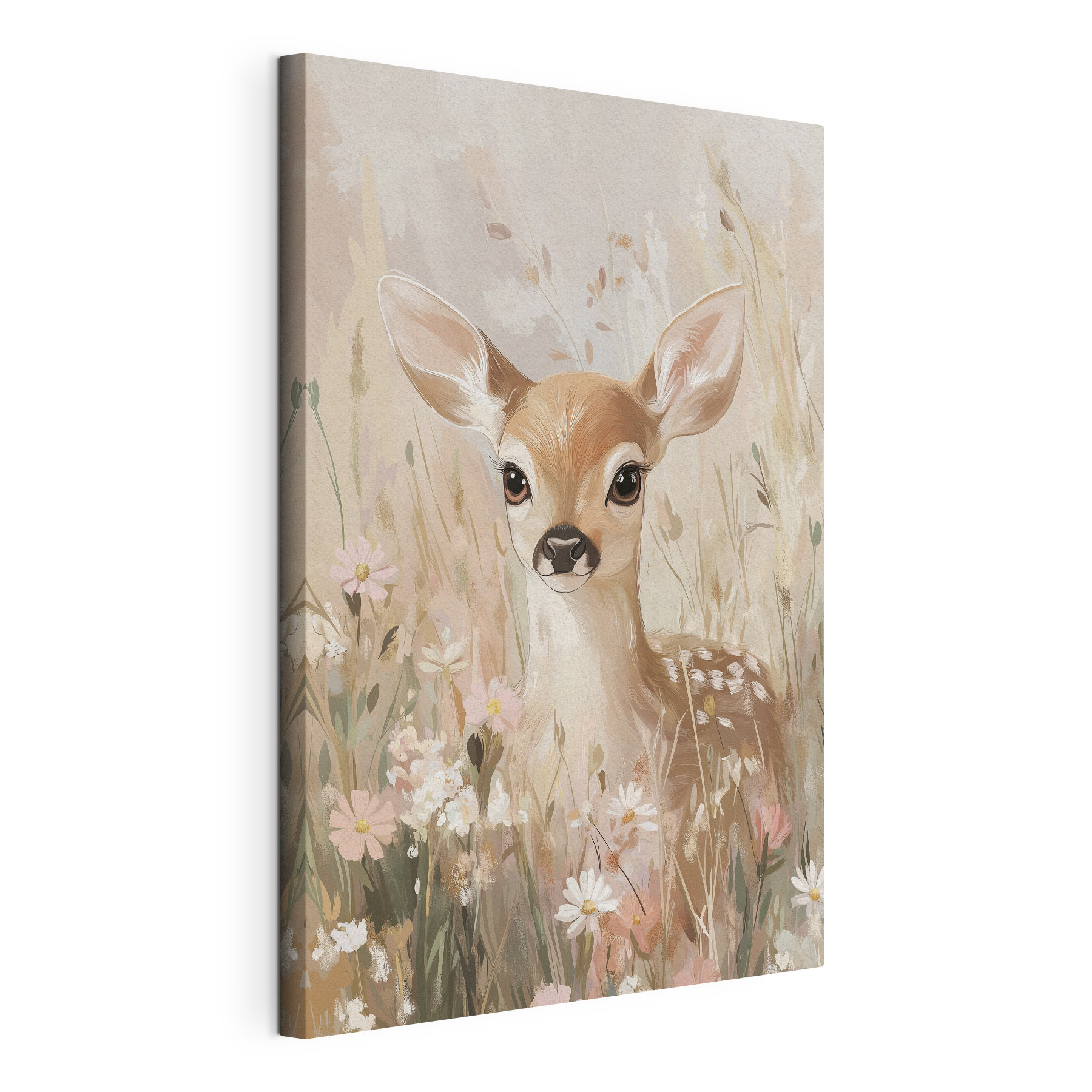 Painting of a deer in a field of flowers