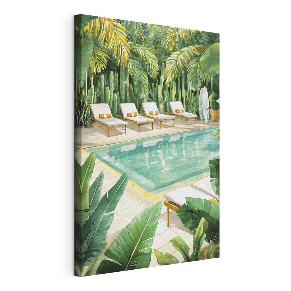 Pool with lounge chairs and surfboards Pool with lounge chairs and surfboards