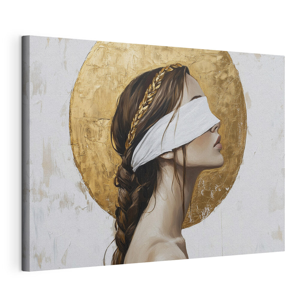 Painting of a woman with a blindfold Painting of a woman with a blindfold