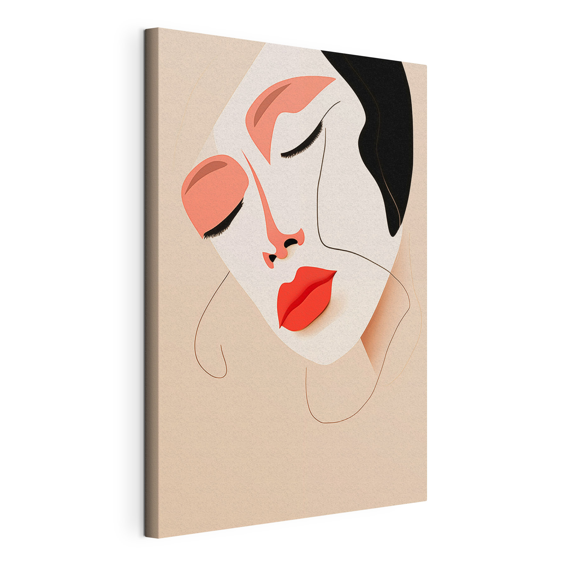 Woman with red lips and black spots on her face Woman with red lips and black spots on her face