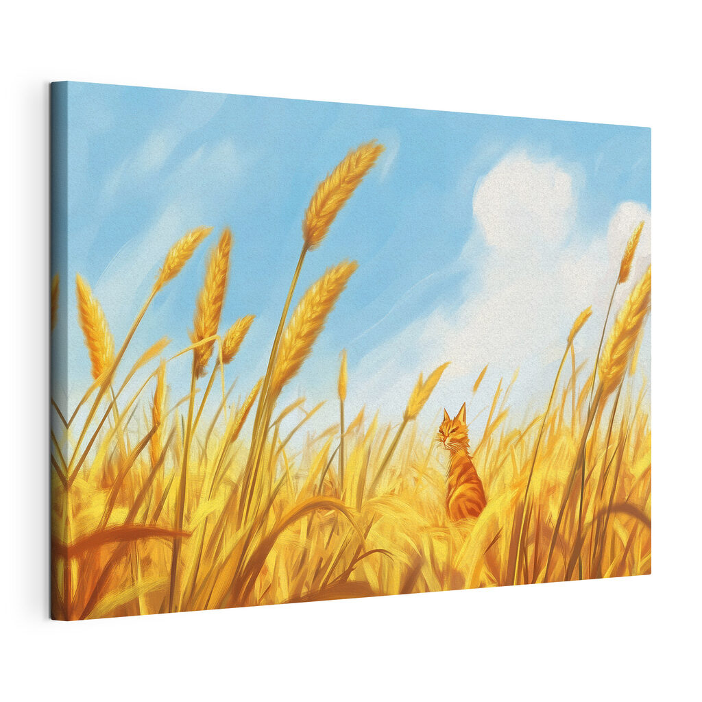 Cat sitting in a wheat field