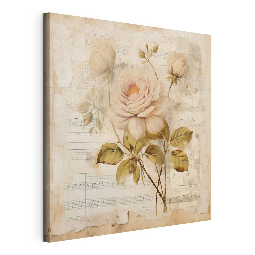 Painting of flowers on a sheet of music