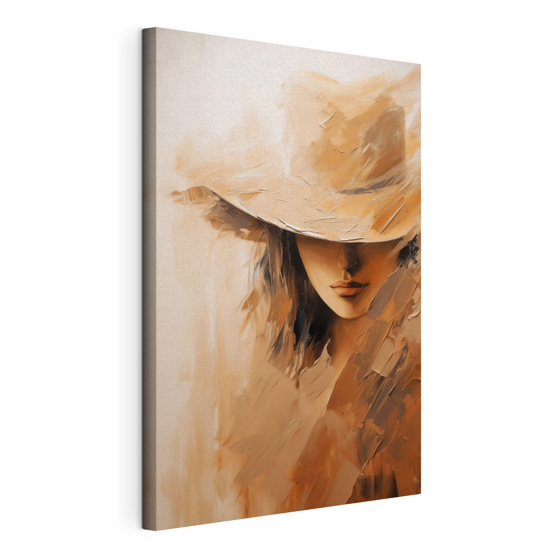 Painting of a woman's face with a hat