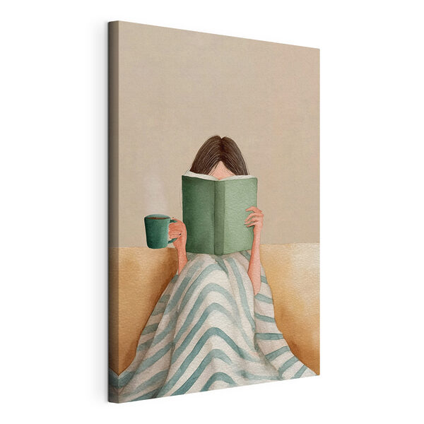 Жінка, яка читає книгу і тримає чашку Картина Жінка, яка читає книгу і тримає чашку