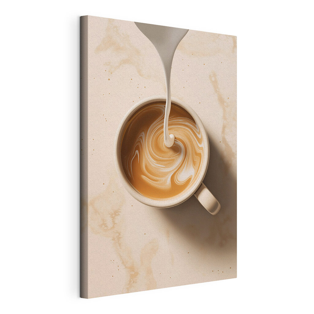 Cup of coffee with milk pouring into it Cup of coffee with milk pouring into it