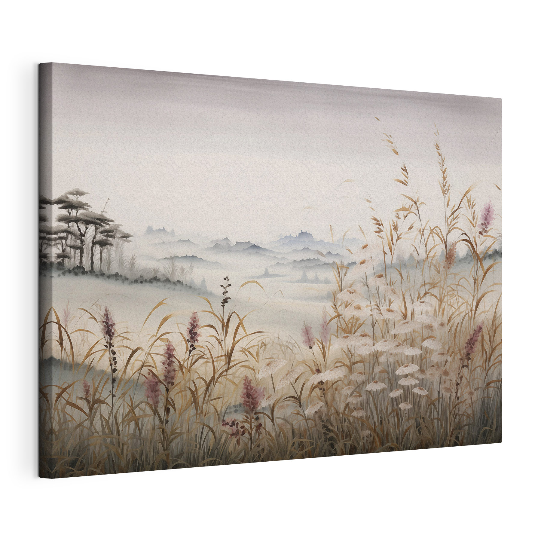 Painting of a landscape with grass and flowers Painting of a landscape with grass and flowers