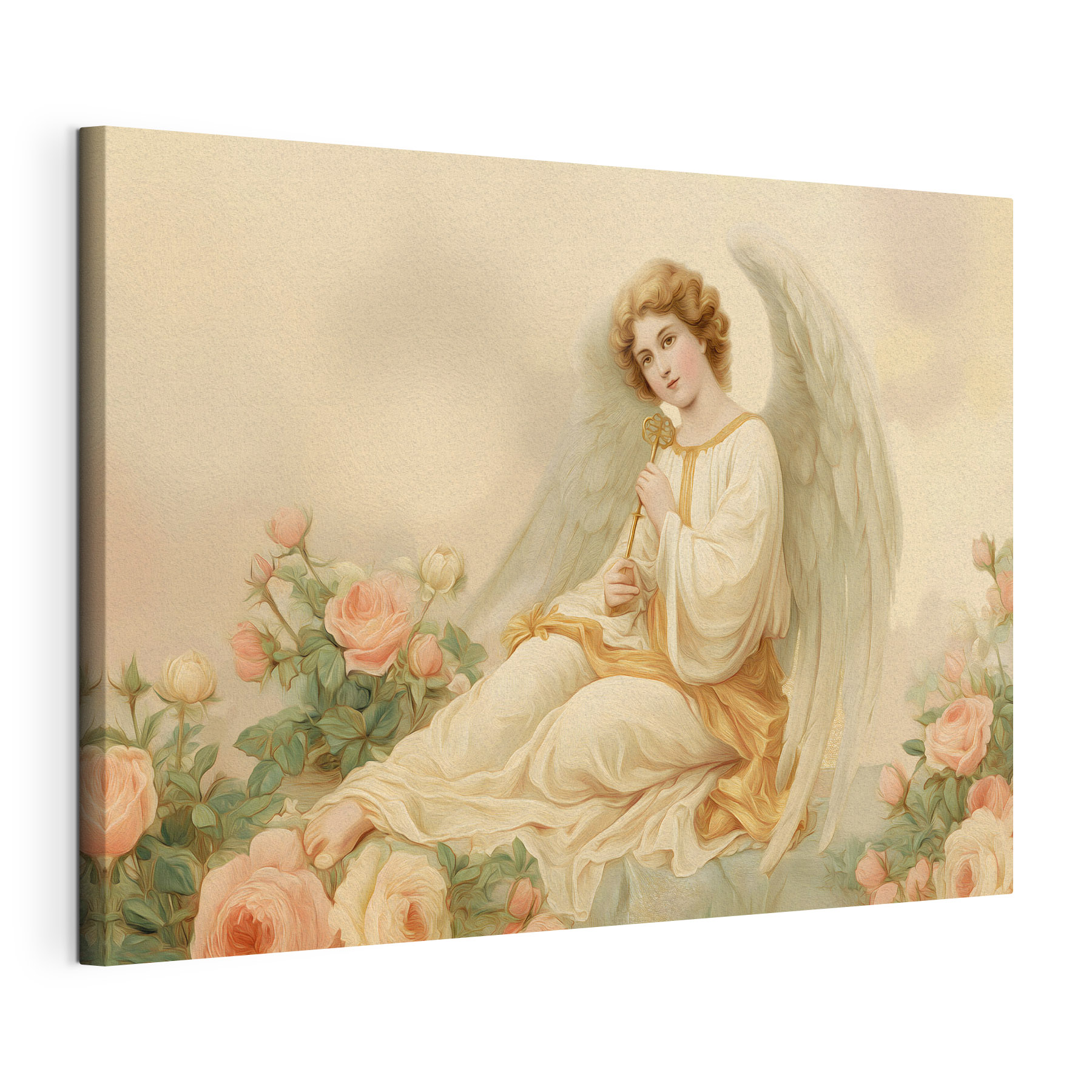 Painting of a woman holding a key Painting of a woman holding a key