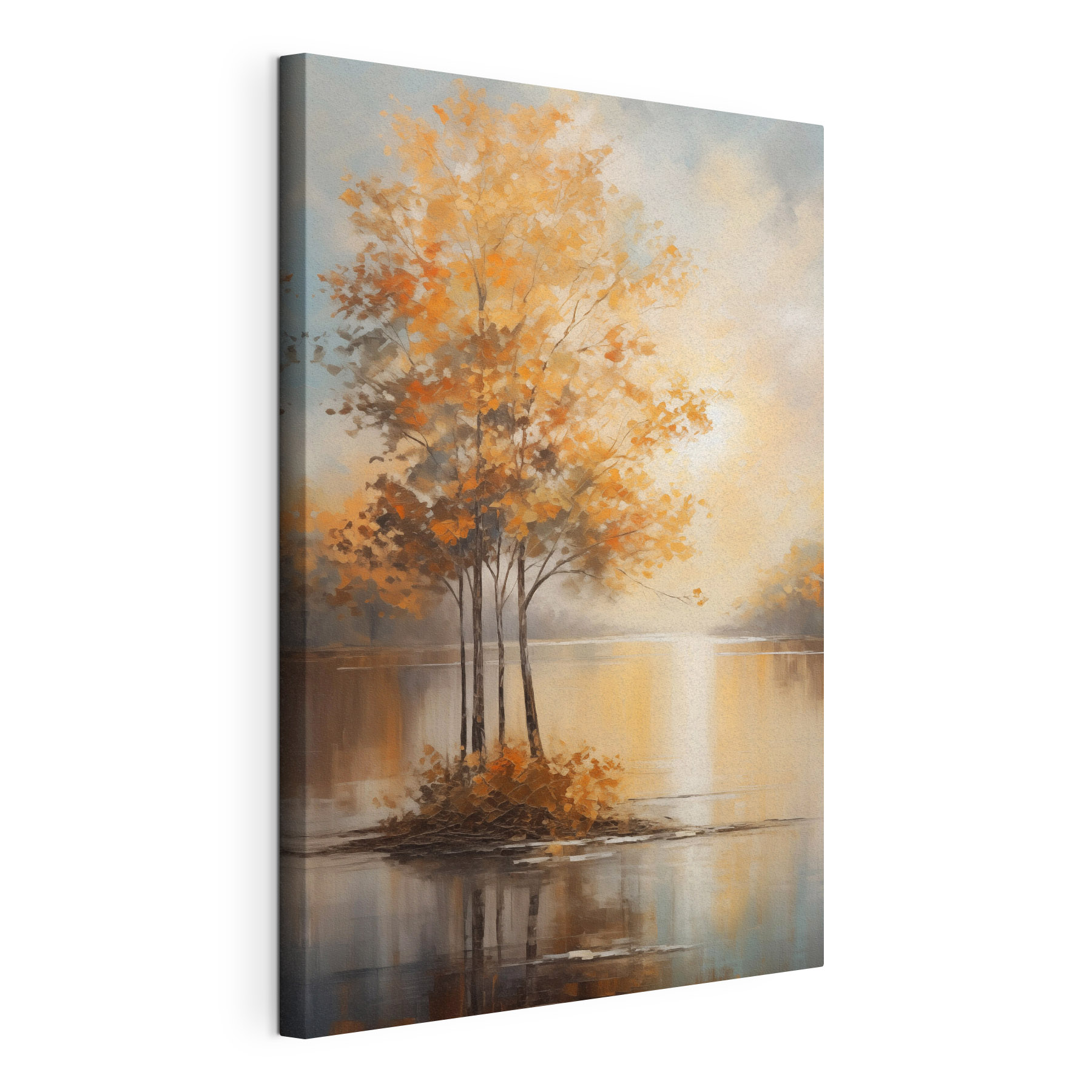 Painting of trees in a lake