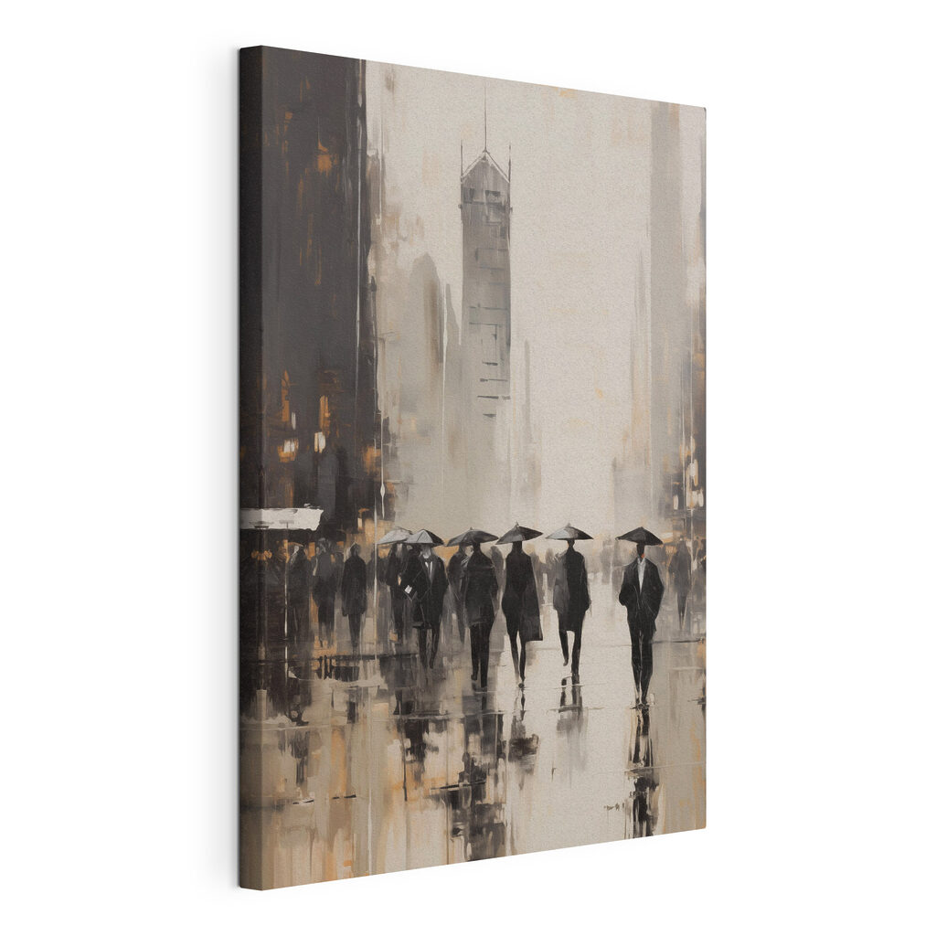 Group of people walking with umbrellas Group of people walking with umbrellas